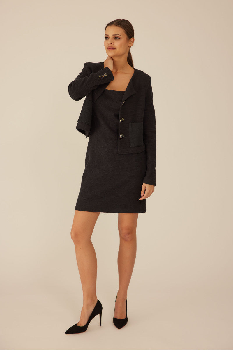 Short black bouclé jacket