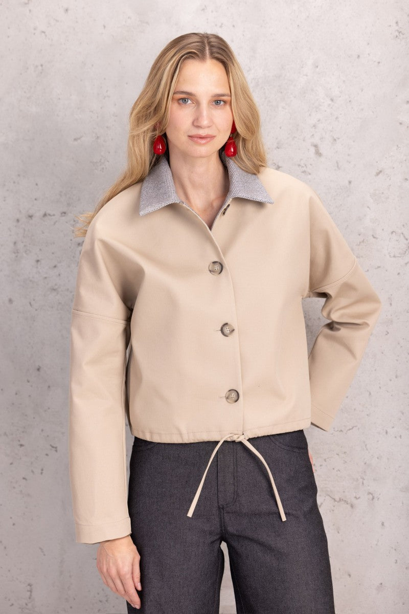 Kurtka typu trencz z kontrastowym kołnierzem czarny