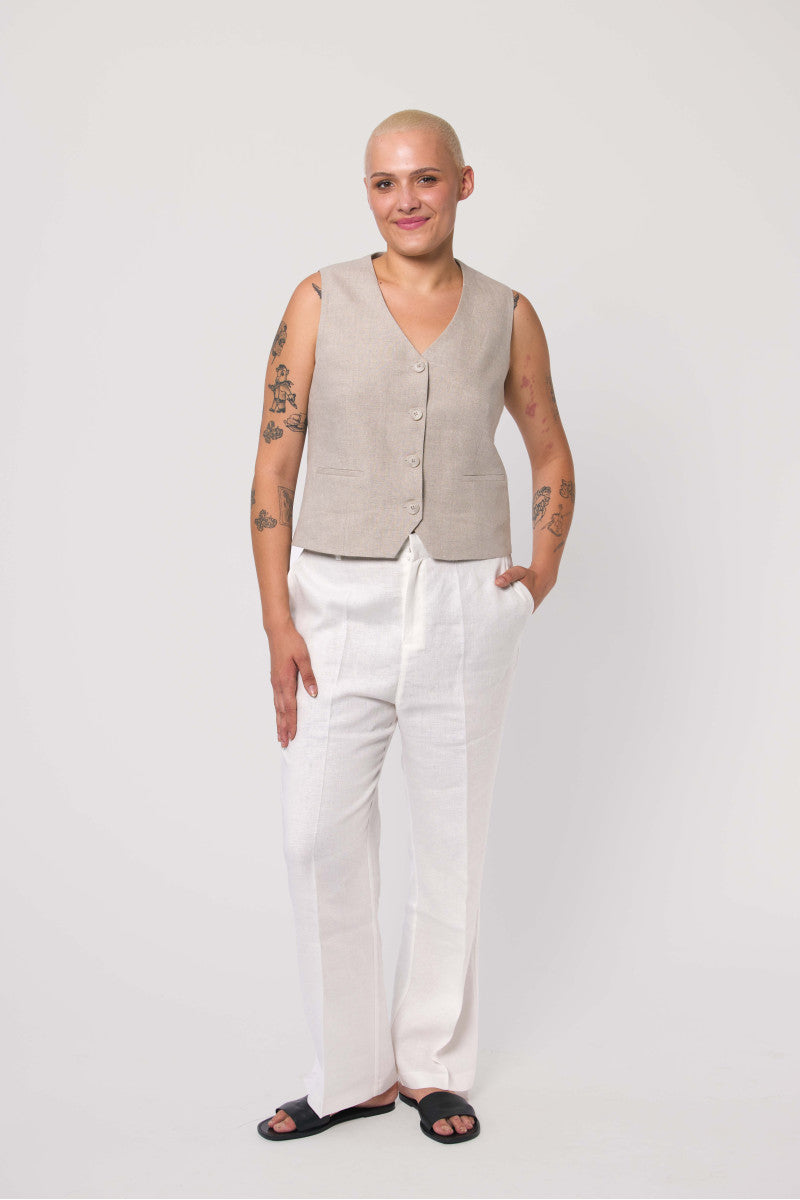 Lniana kamizelka beżowa