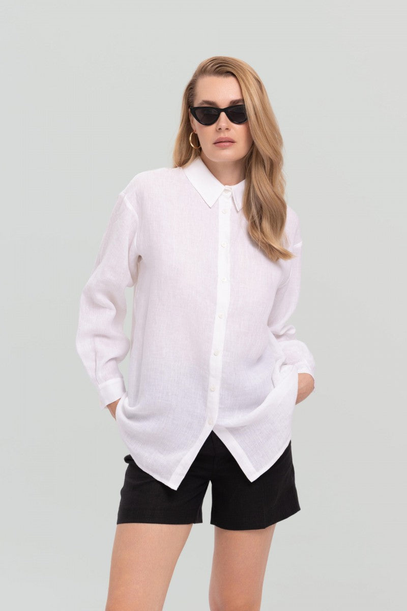 Lniana luźna koszula biała