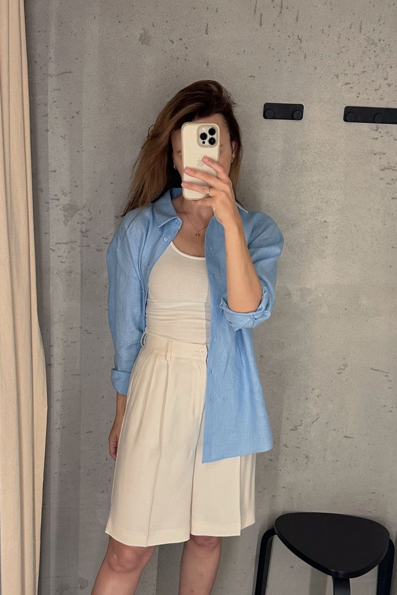 Light blue linen loose shirt