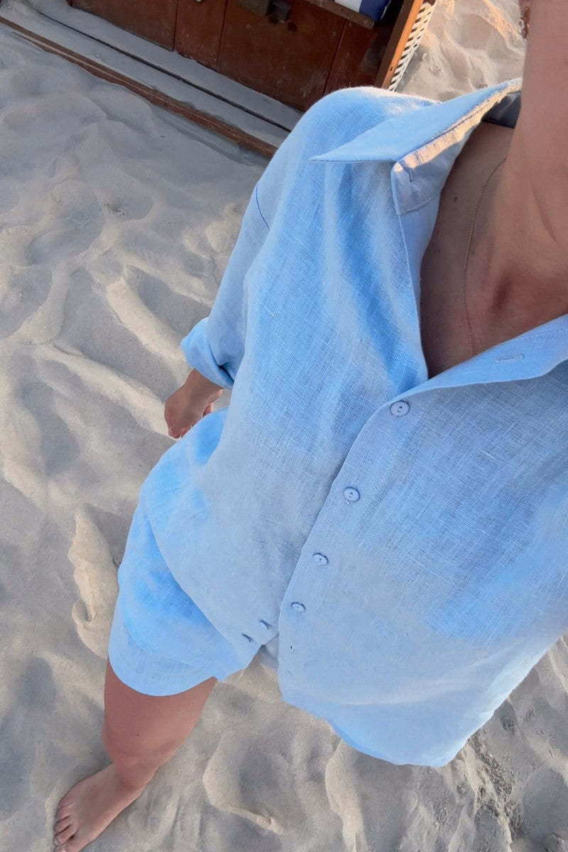 Lniana luźna koszula błękitna