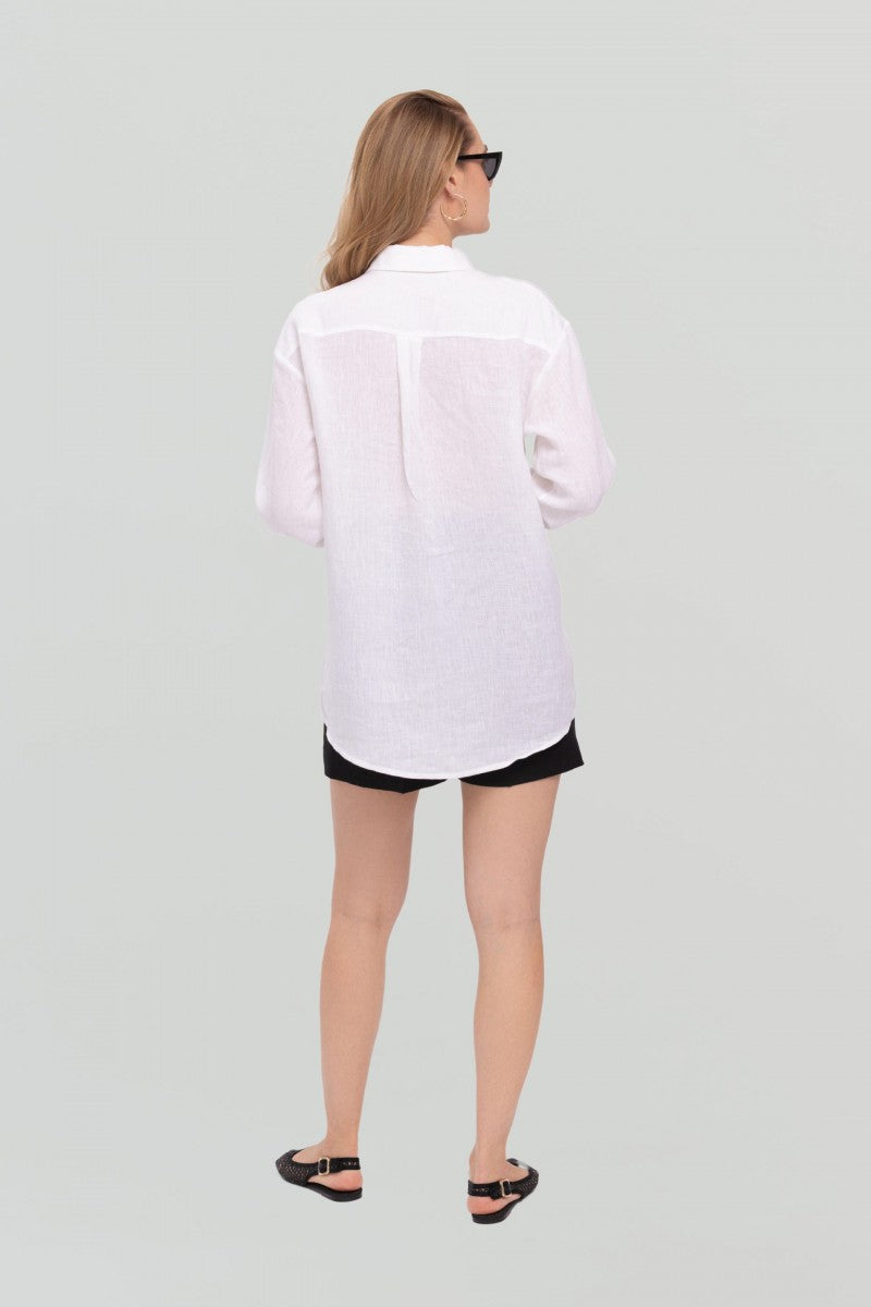 Loose-fitting white linen shirt