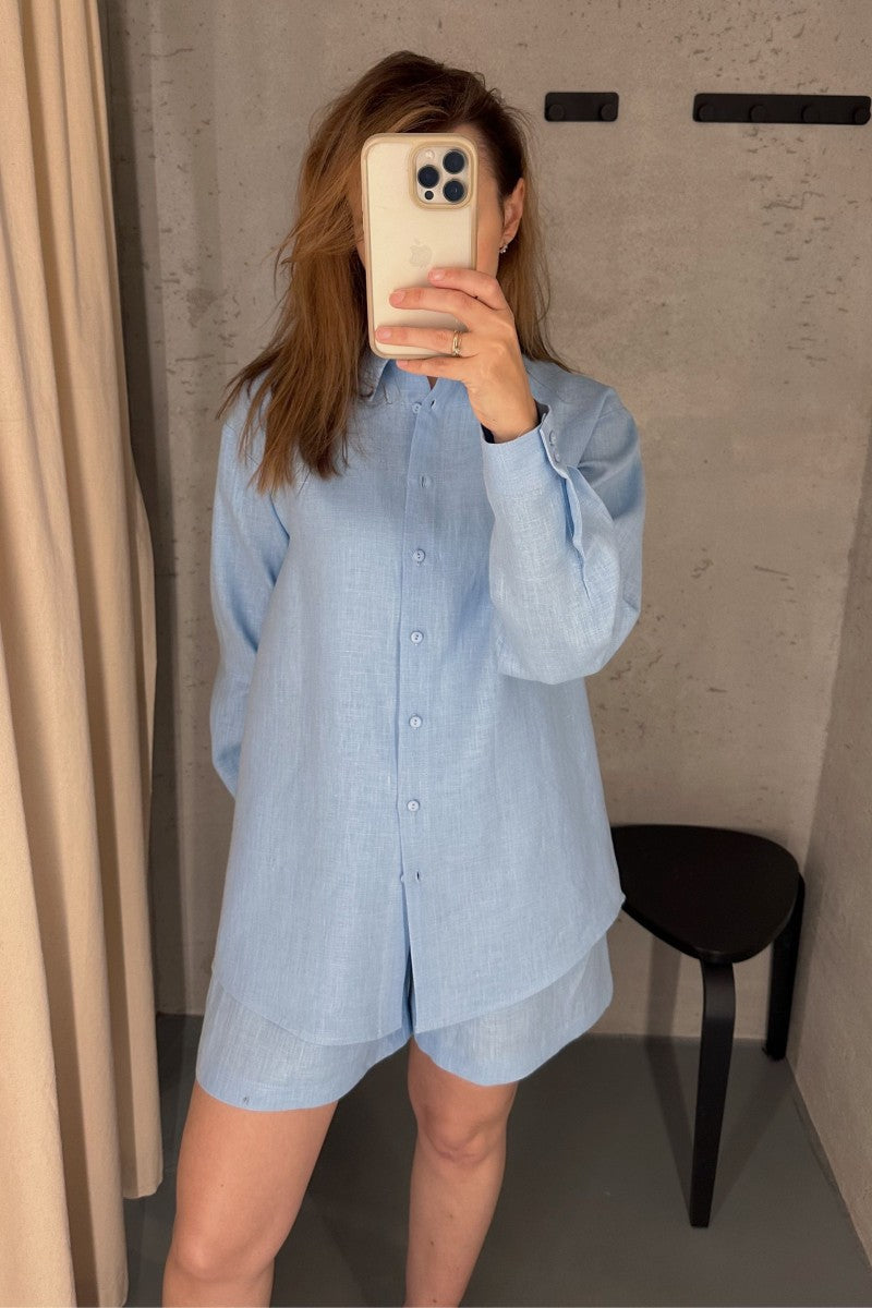 Light blue linen loose shirt