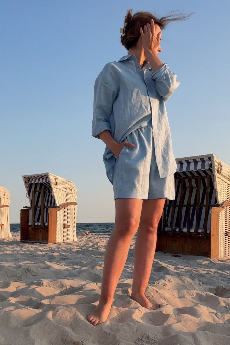 Light blue linen loose shirt