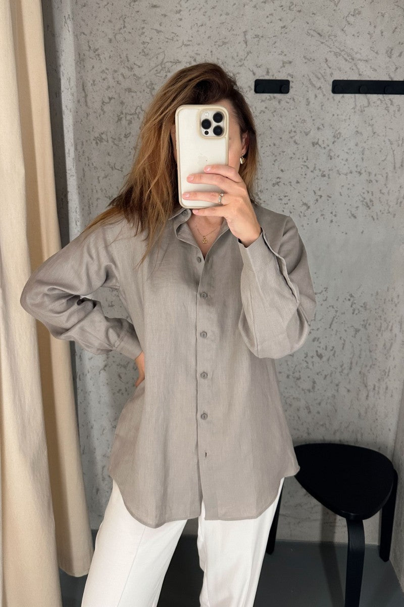 Lniana luźna koszula taupe