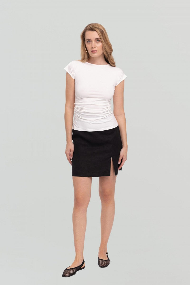 Black linen skirt with a slit