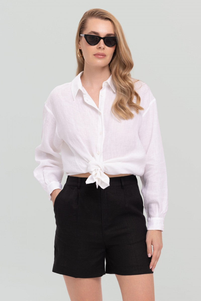 Black linen shorts