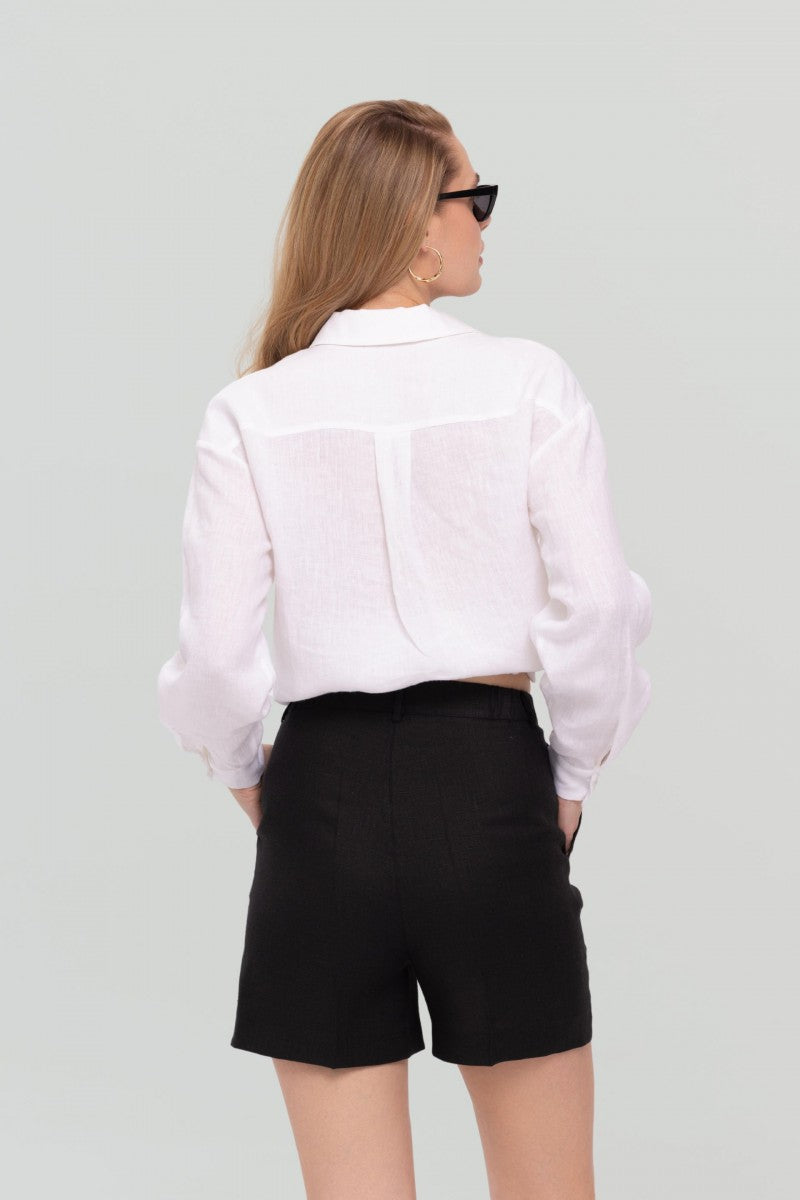 Black linen shorts