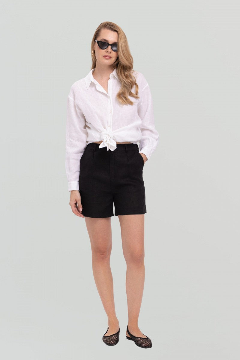 Black linen shorts