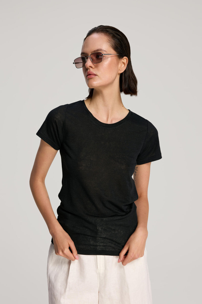 Lniany t-shirt czarny