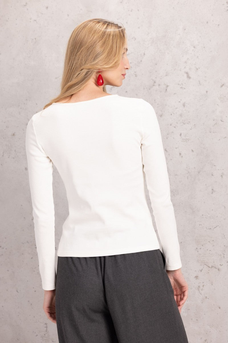 Longsleeve with a ribbed structure, off-white
