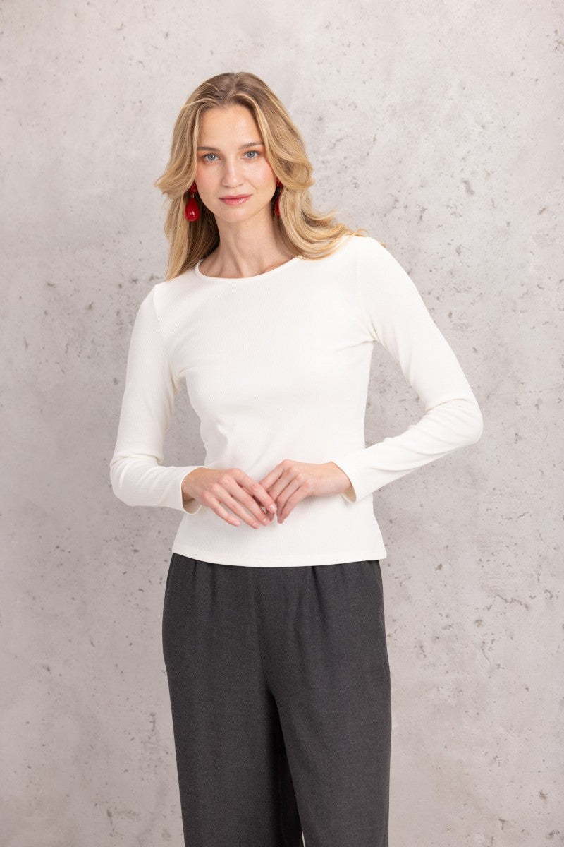 Longsleeve with a ribbed structure, off-white
