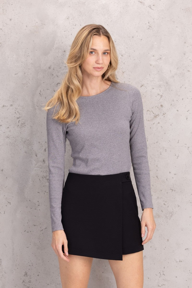 Longsleeve o prążkowanej strukturze szary