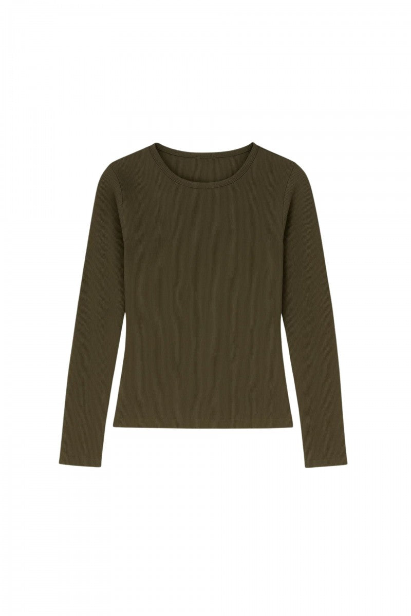 Longsleeve o prążkowanej strukturze ciemna zieleń zielony