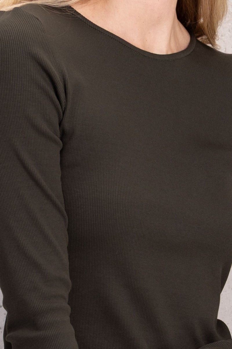 Longsleeve o prążkowanej strukturze ciemna zieleń zielony