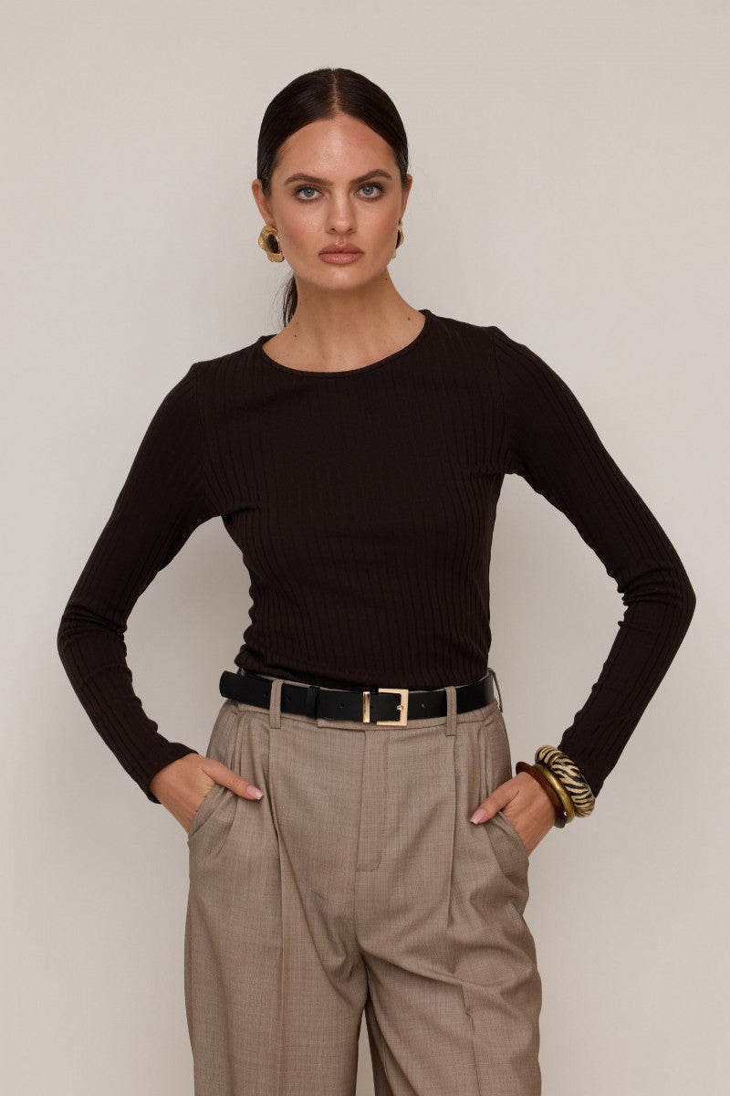 Longsleeve w szerszy prążek gorzka czekolada