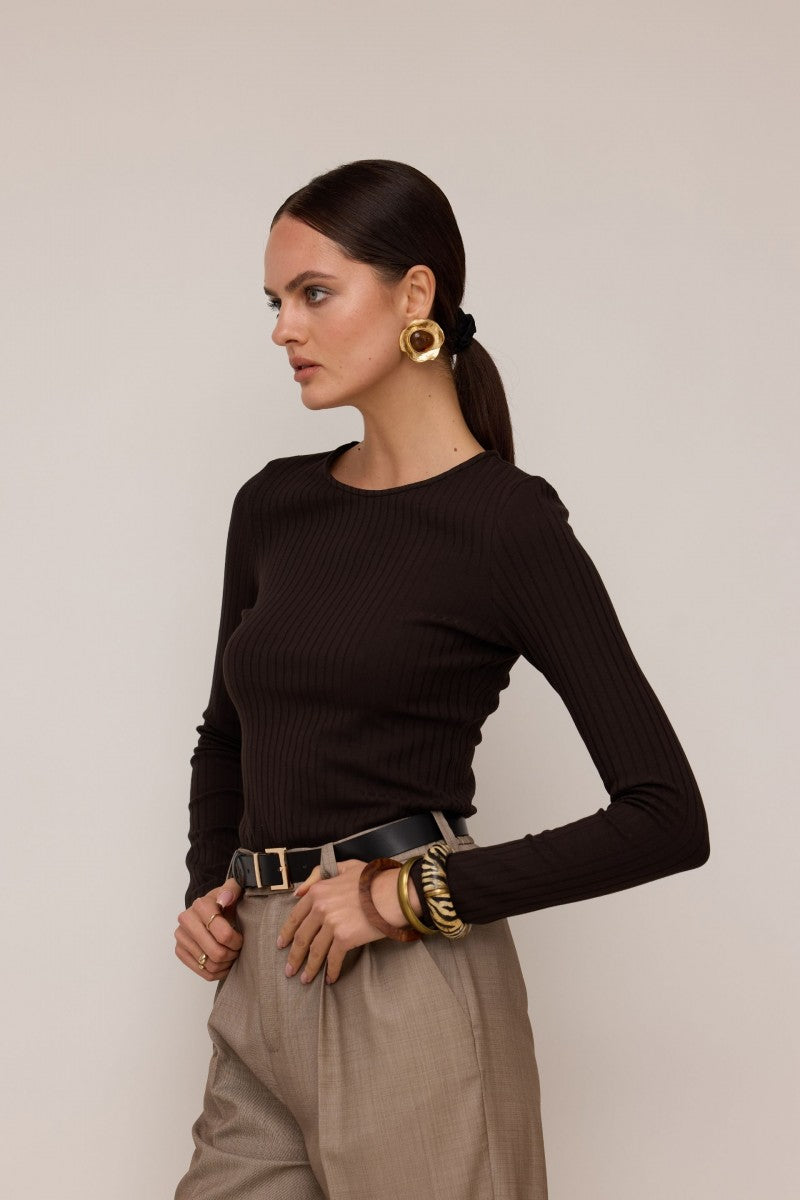 Longsleeve with a wider stripe, dark chocolate