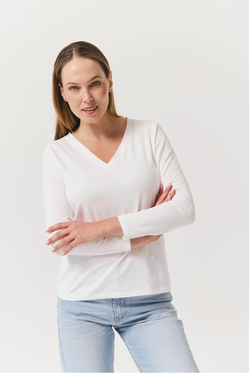 Longsleeve z dekoltem typu v biały