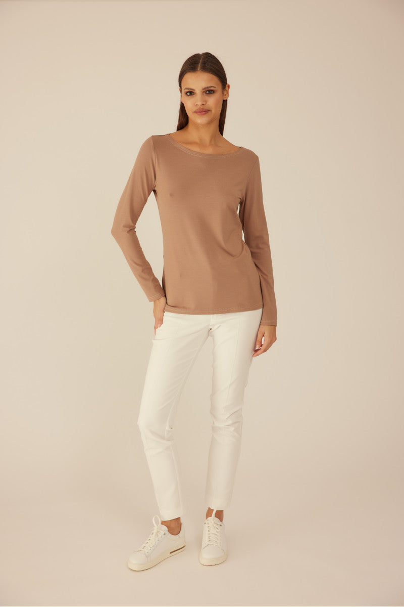 Longsleeve z dekoltem w łódkę capuccino