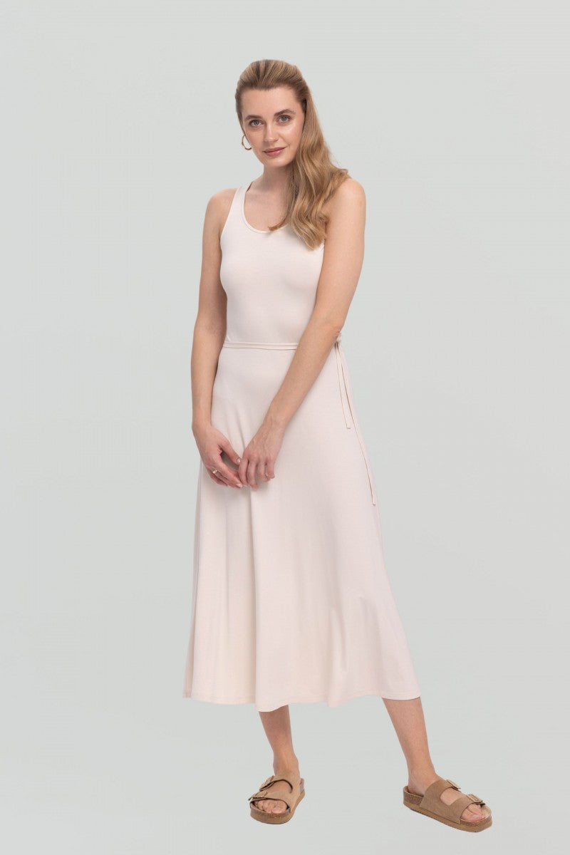 Luźna sukienka maxi z dodatkowym paskiem waniliowa