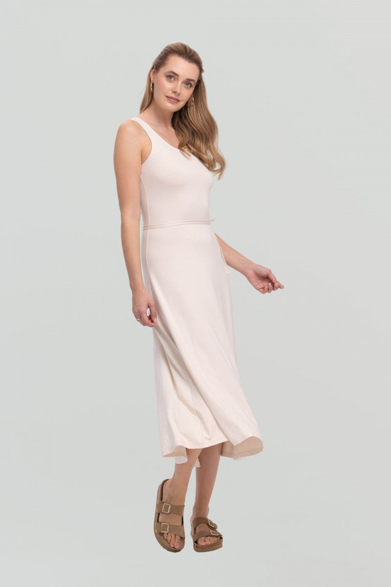 Luźna sukienka maxi z dodatkowym paskiem waniliowa