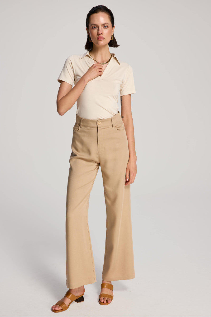 Luźne spodnie z lyocellu beżowe