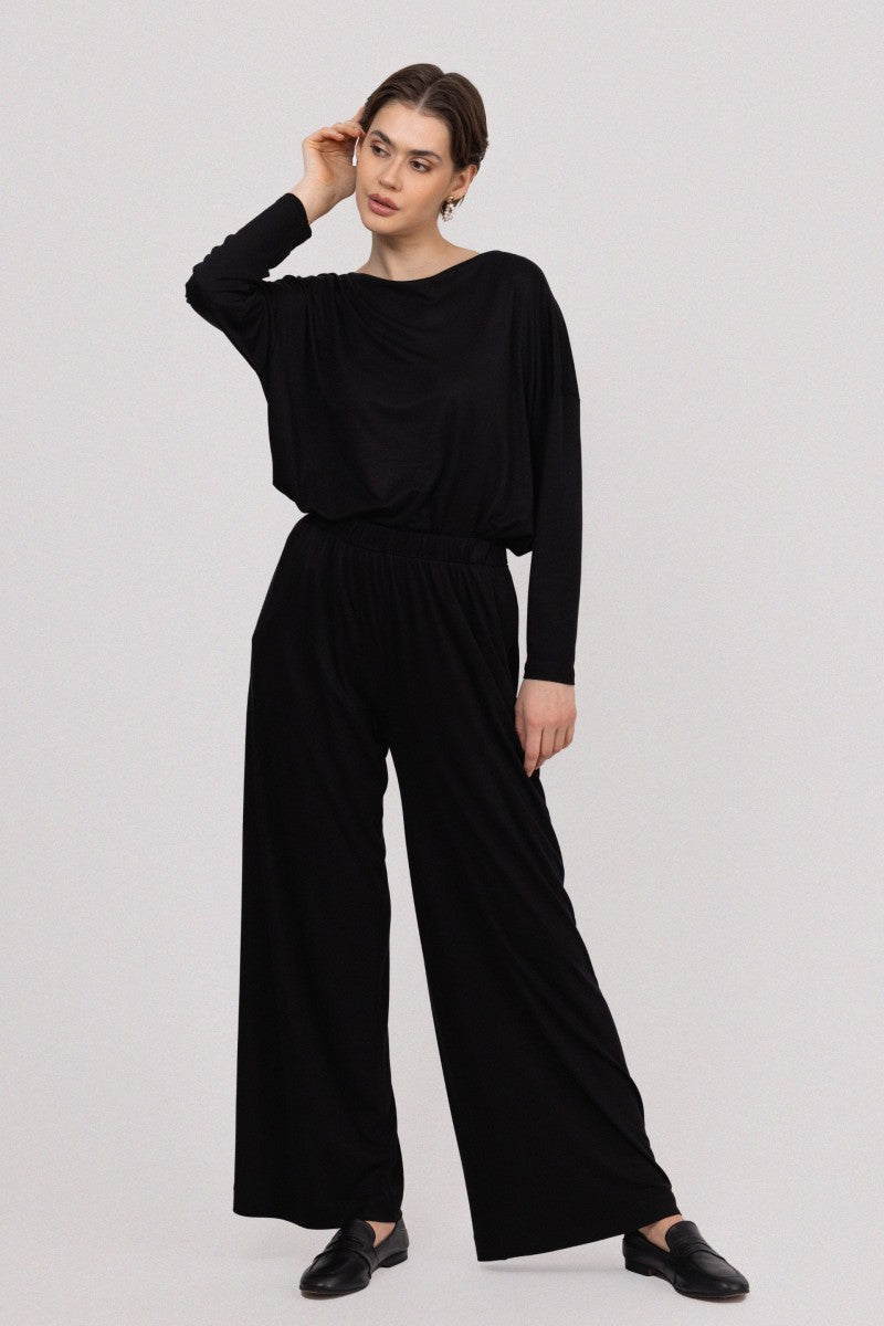 Luźne spodnie z szerszymi nogawkami z bambusa czarne