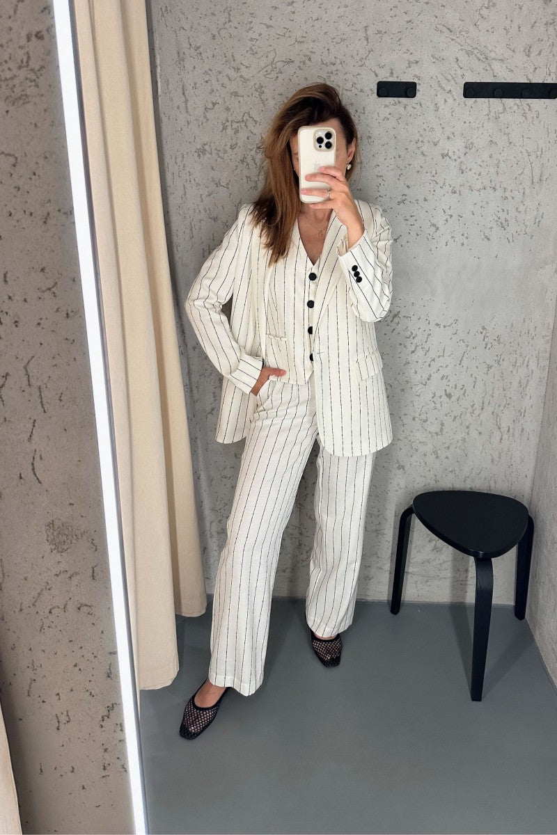 Striped lyocell and cotton jacket, white