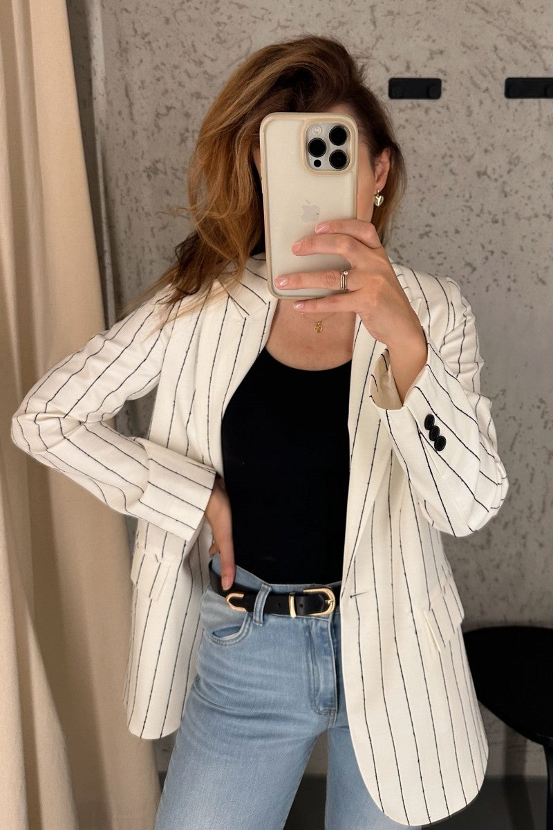 Striped lyocell and cotton jacket, white