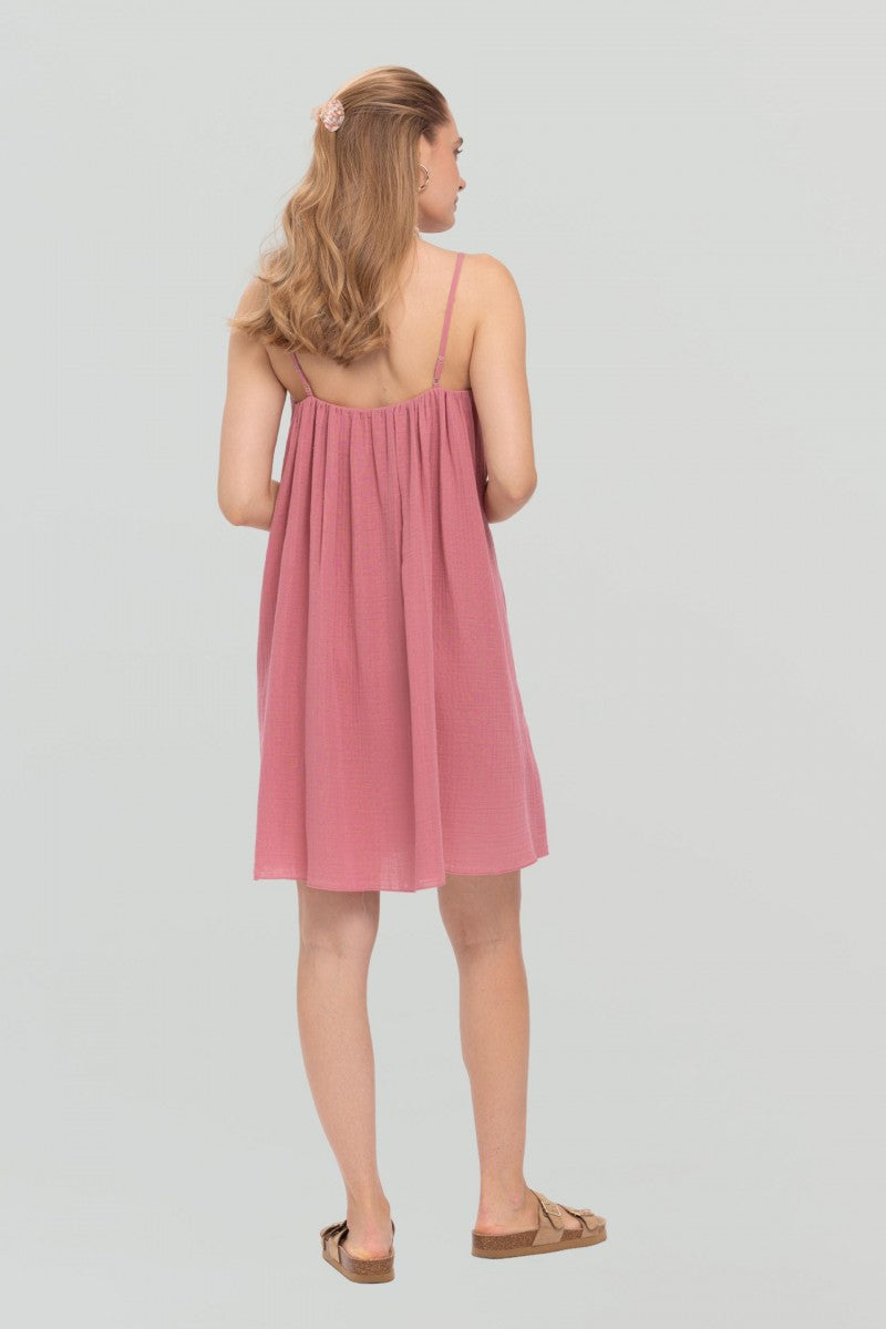 Muślinowa sukienka mini o luźnym kroju różowa