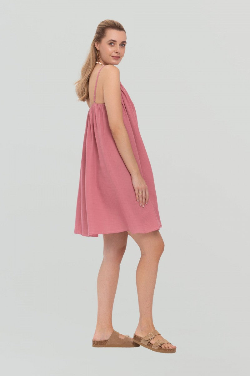 Muślinowa sukienka mini o luźnym kroju różowa