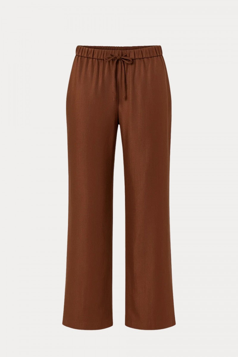 Proste spodnie na gumie z troczkami głęboki brązowe