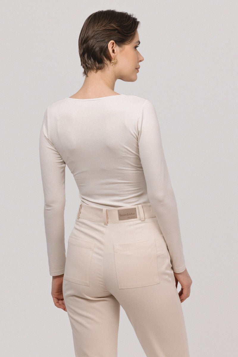 Straight lyocell and cotton vanilla trousers