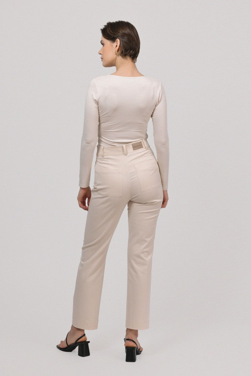 Straight lyocell and cotton vanilla trousers