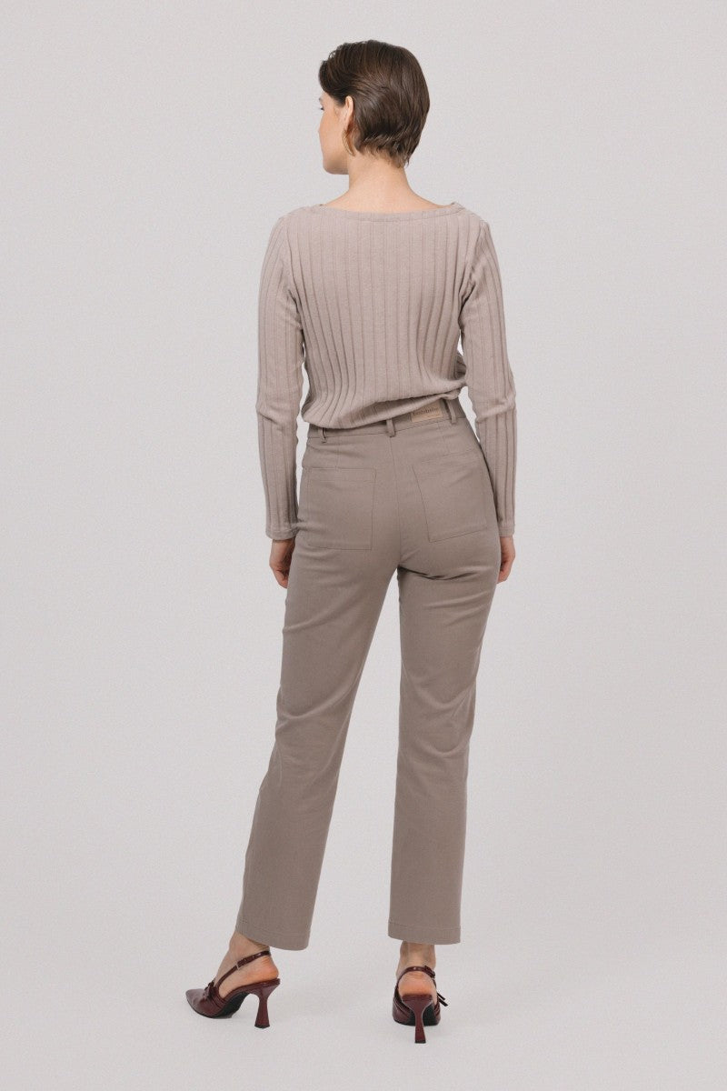 Straight trousers in lyocell and taupe cotton