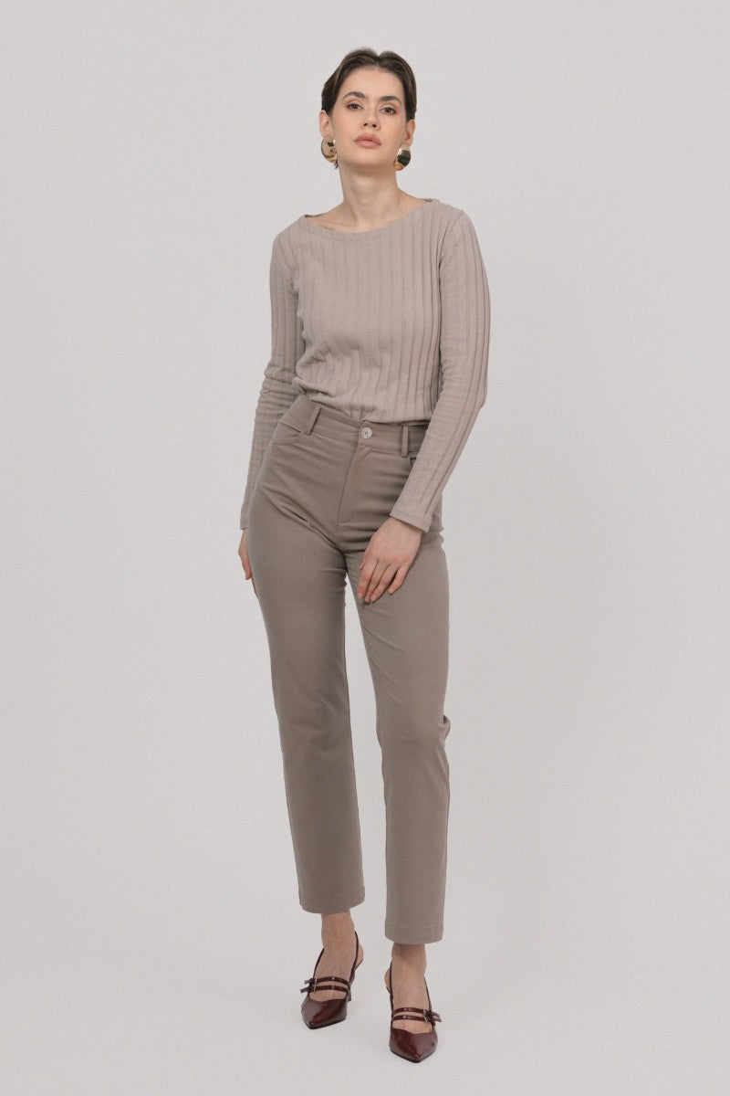 Straight trousers in lyocell and taupe cotton