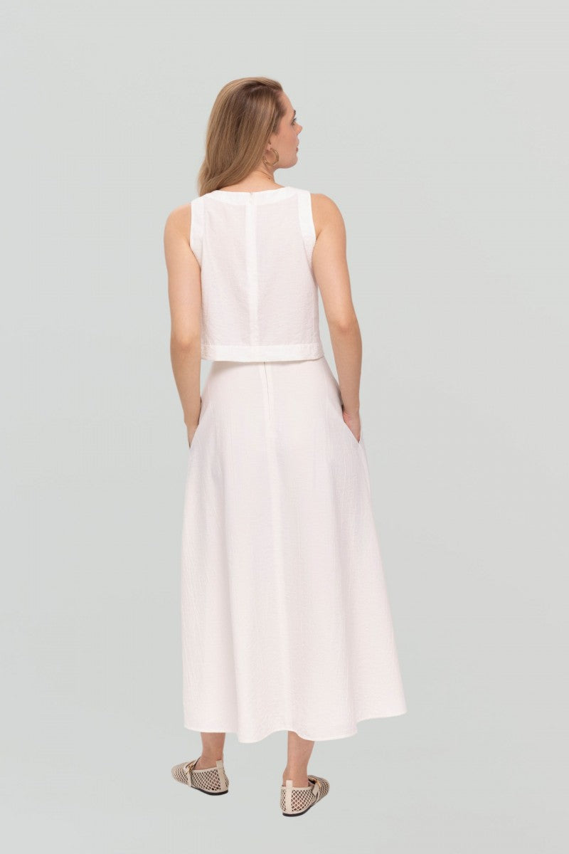 White crinkled viscose maxi skirt