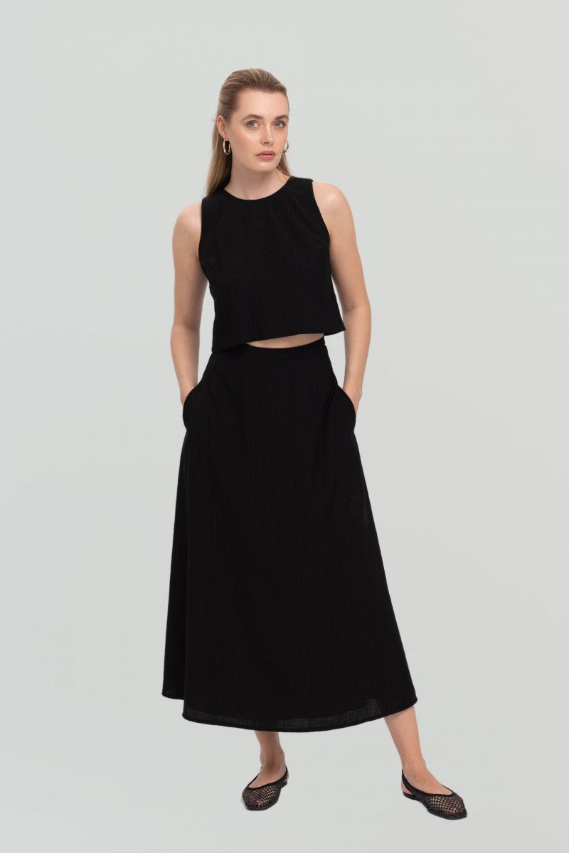 Spódnica maxi z kreszowanej wiskozy czarna