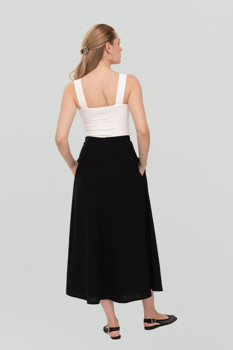 Black crinkled viscose maxi skirt