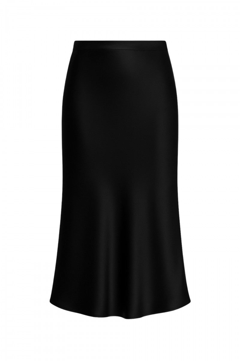 Black satin midi skirt