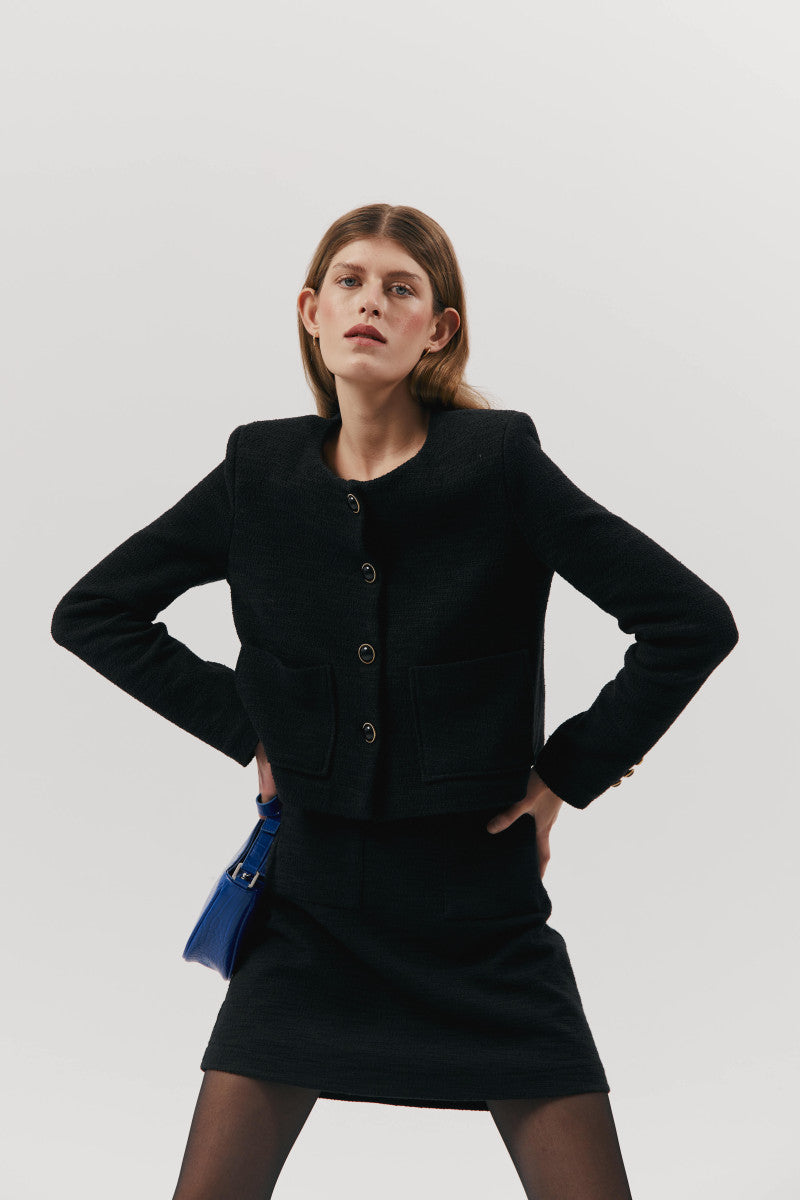 Black boucle mini skirt