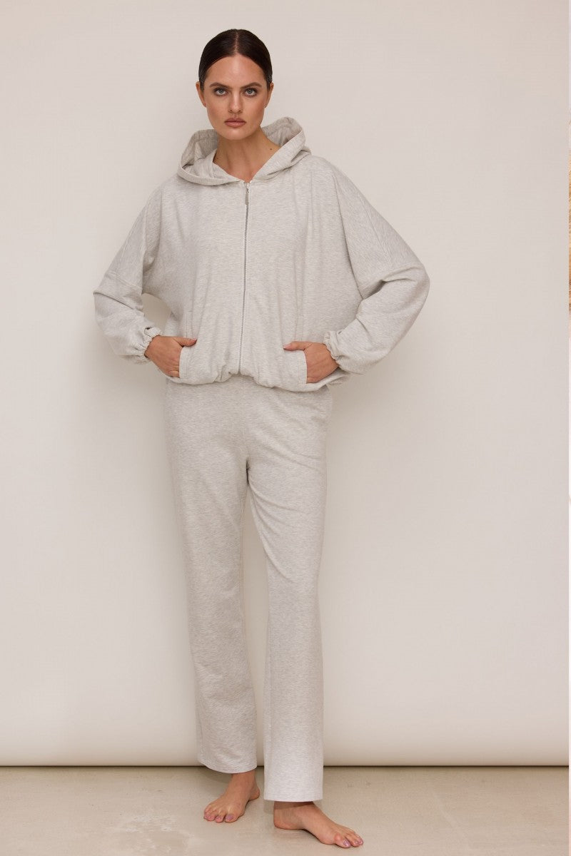 Spodnie dresowe z prostą nogawką jasnoszary melanż