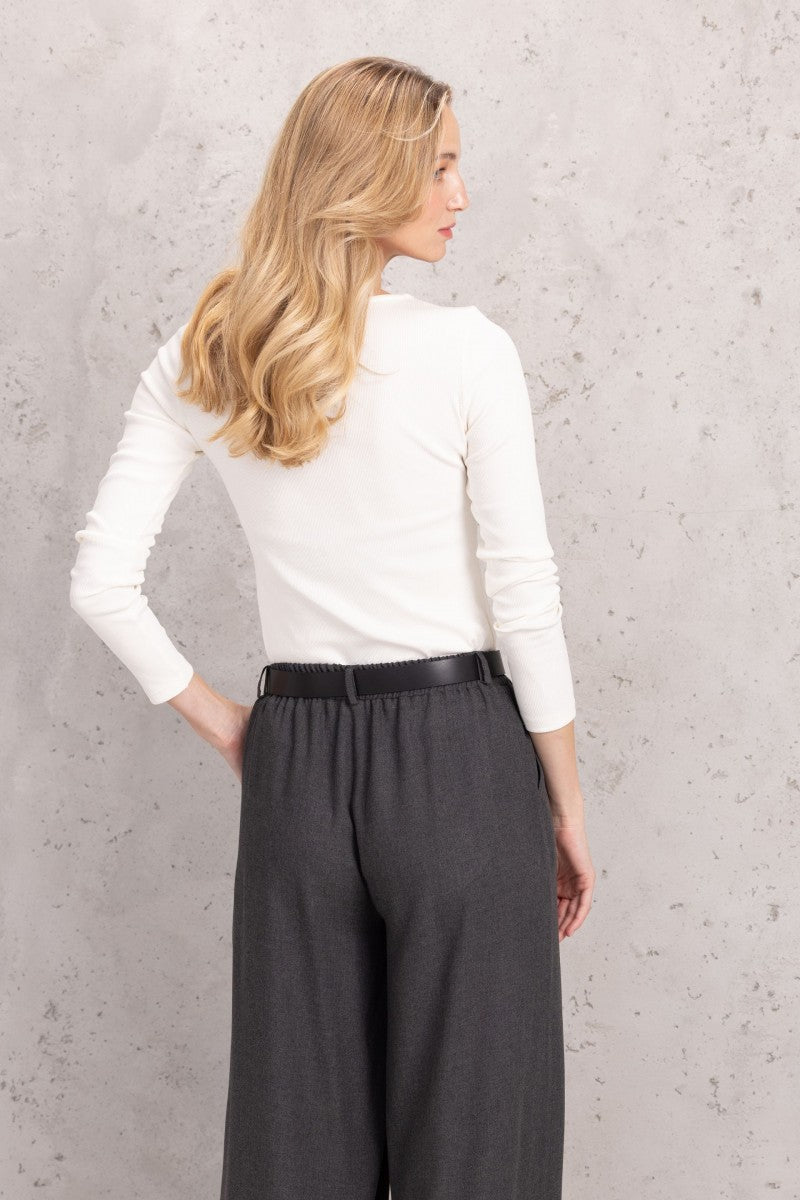 Anthracite wide-cut trousers with elastic waistband and belt loops