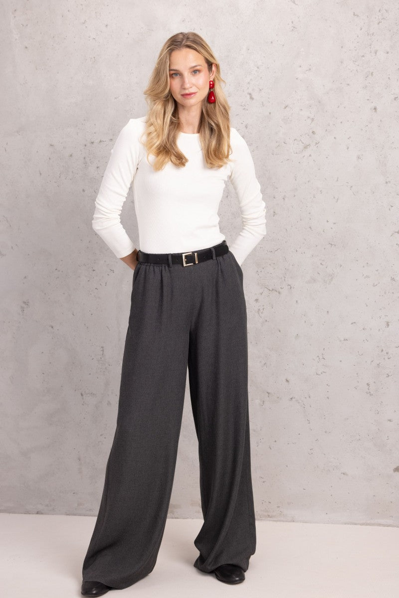 Spodnie o szerszym kroju z gumą i szlufkami antracytowe