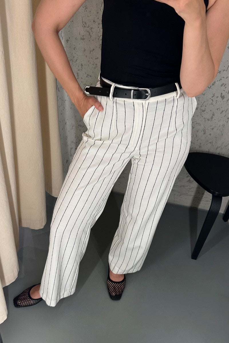 Spodnie w paski z lyocellu i bawełny białe