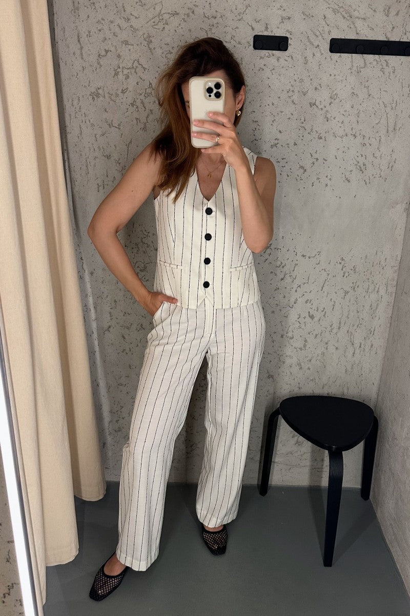 Spodnie w paski z lyocellu i bawełny białe