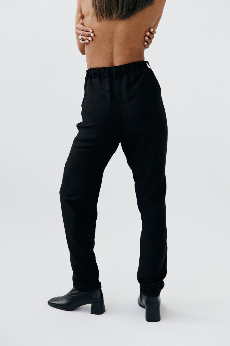 Spodnie z gumką z rayonu i lnu czarne