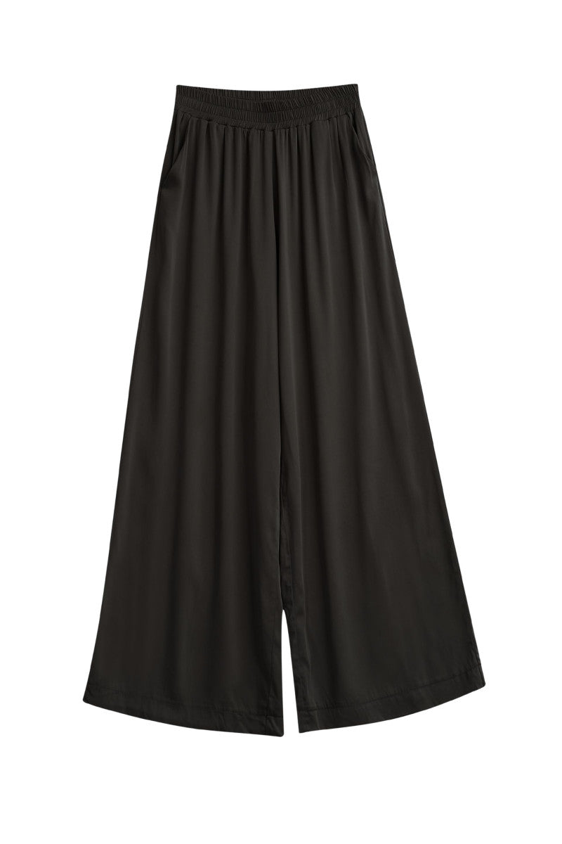 Wide leg trousers with elastic waistband, dusty black