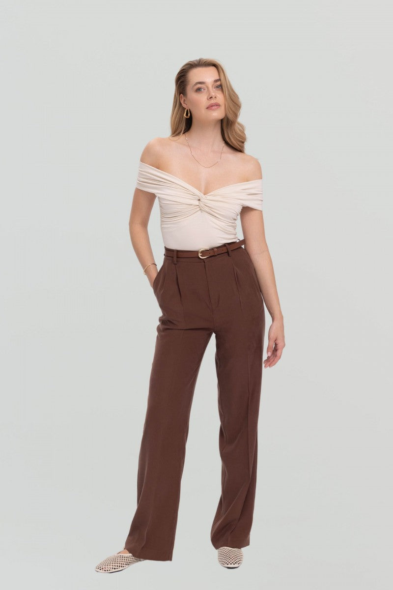 Spodnie z szeroką nogawką czekoladowe